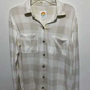 C&C California Women's Tan White Plaid Long Sleeve Button Up Shirt Medium NWT
